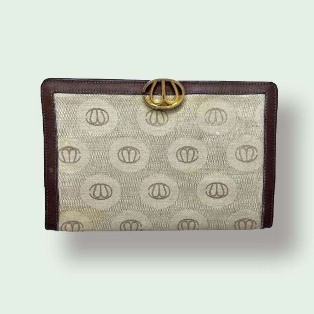 Vintage Mark Cross Italy Monogram Canvas Leather Portfolio Clutch Case